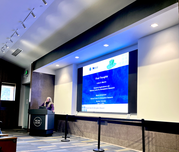 Linda Mearns delivers closing remarks at the symposium held in honor of her career achievements and appointment as NSF NCAR Distinguished Scholar.