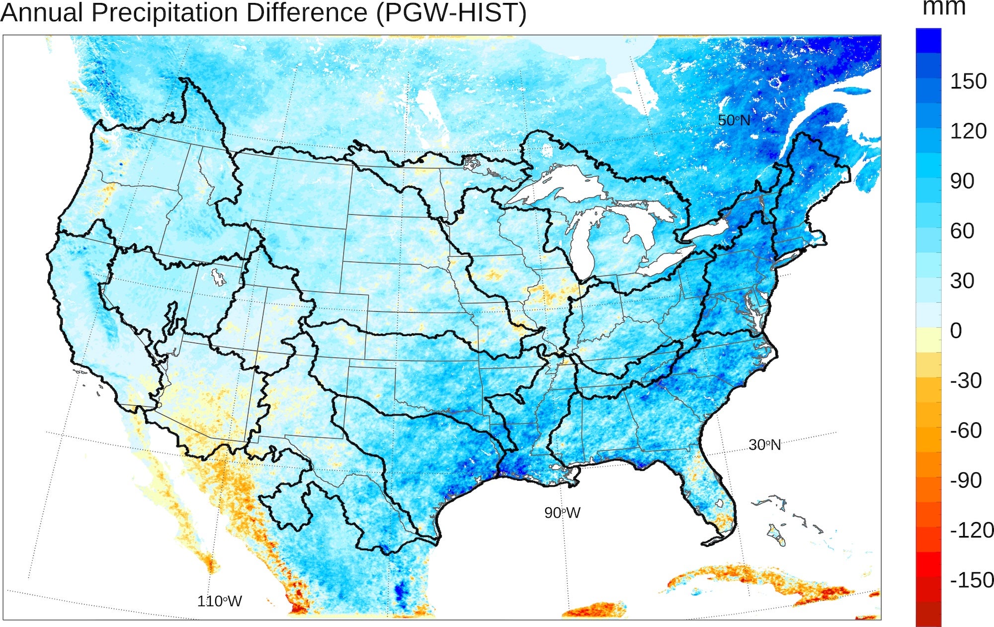 Annual precipitation difference
