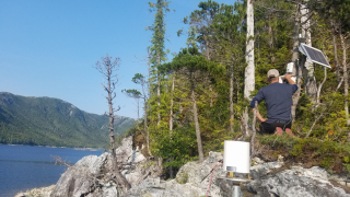 Dr. Gochis installing a monitoring system above Purple Lake, July 2019