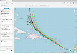 NHS Display shows the track of Maria (black line with hurricane symbols) and the forecast just before it made landfall in Dominica.