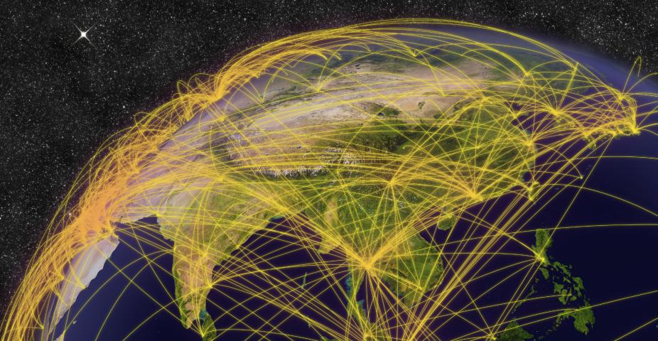 Air travel network over East Asia. Elements of this image furnished by NASA.