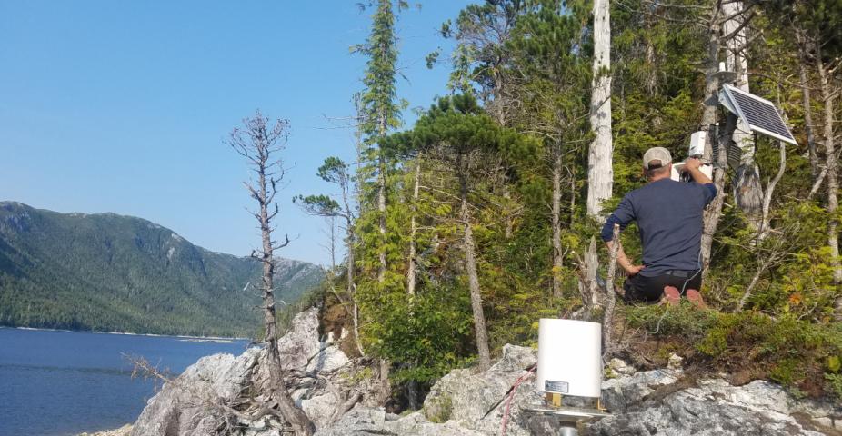 Dr. Gochis installing a monitoring system above Purple Lake, July 2019