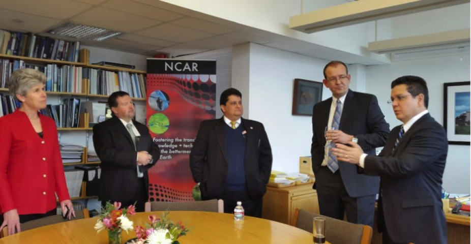 Gina Taberski (UCAR), Paul Kucera (NCAR), Edilberto Esquivel Marconi (ETESA) Jim Hurrell (NCAR Director), and Ivan Barria (ETESA)