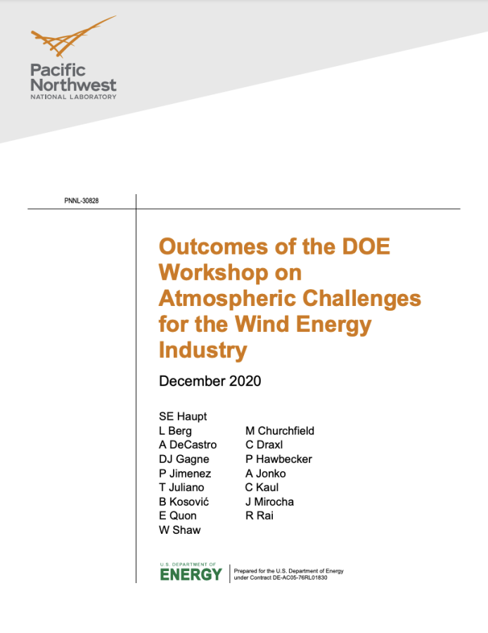 Outcomes of the DOE Workshop on Atmospheric Challenges for the Wind Energy Industry - December 2020 (PDF)