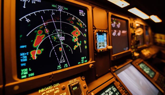 Cockpit radar showing thunderstorms up ahead