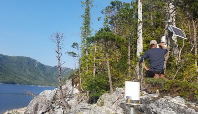 Dr. Gochis installing a monitoring system above Purple Lake, July 2019