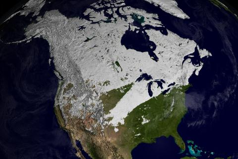 NASA image of the continental snow cover in the Northern Hemisphere during the winter of 2001-02.