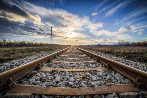 Railway, Rocks, Sunset image