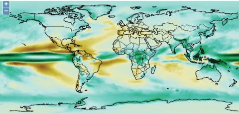 NCAR GIS Program's Climate Inspector display depicting models of precipitation over a global map