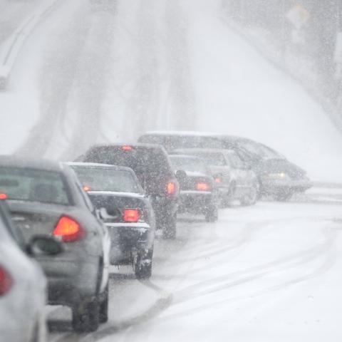 An Accident waiting to happen, poor visibility, slick roads and lots of traffic.