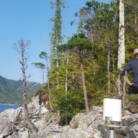 Dr. Gochis installing a monitoring system above Purple Lake, July 2019