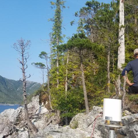 Dr. Gochis installing a monitoring system above Purple Lake, July 2019 Dr. Gochis installing a monitoring system above Purple Lake, July 2019