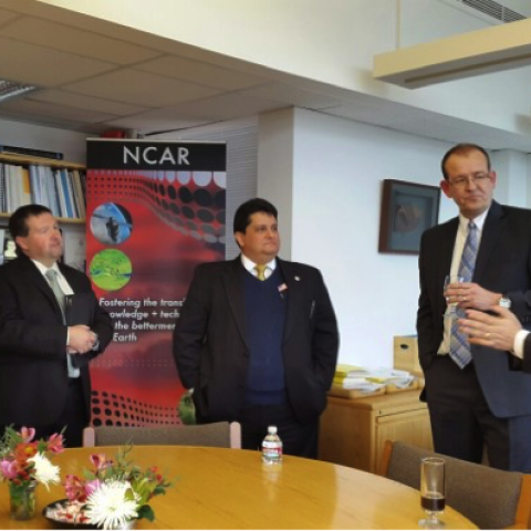 Gina Taberski (UCAR), Paul Kucera (NCAR), Edilberto Esquivel Marconi (ETESA) Jim Hurrell (NCAR Director), and Ivan Barria (ETESA) Gina Taberski (UCAR), Paul Kucera (NCAR), Edilberto Esquivel Marconi (ETESA) Jim Hurrell (NCAR Director), and Ivan Barria (ETESA)