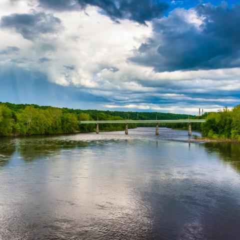 The Portland-Columbia Bridge over the Delaware River, in Portlan stock photo The Portland-Columbia Bridge over the Delaware River, in Portlan stock photo