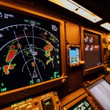 Cockpit radar showing thunderstorms up ahead