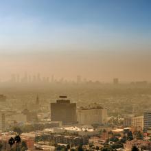 Air pollution over Los Angeles at sunset.