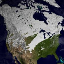 NASA image of the continental snow cover in the Northern Hemisphere during the winter of 2001-02.