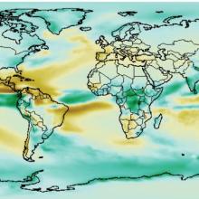 NCAR GIS Program's Climate Inspector display depicting models of precipitation over a global map