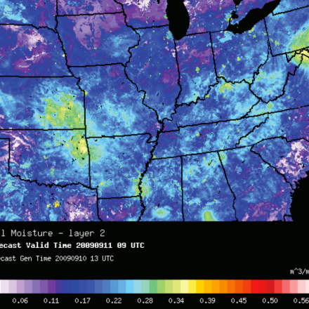 10-day high-resolution soil-moisture prediction generated by combining DICast® and HRLDAS.