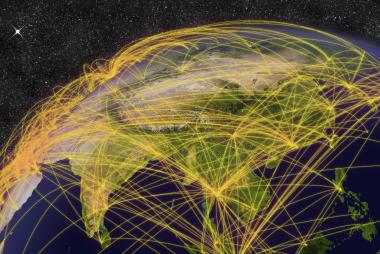 Air travel network over East Asia. Elements of this image furnished by NASA.