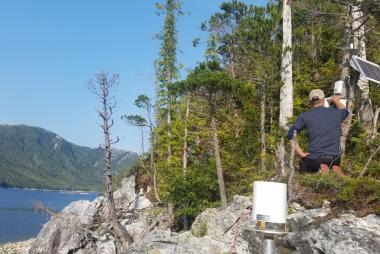 Dr. Gochis installing a monitoring system above Purple Lake, July 2019