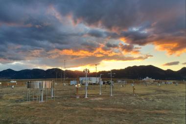 Sunset panorama of the Marshall Field Site with the Foothills in the background.